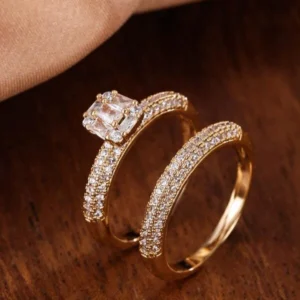 2 Peças de anel Dourado ou Prata de decoração de zirconia